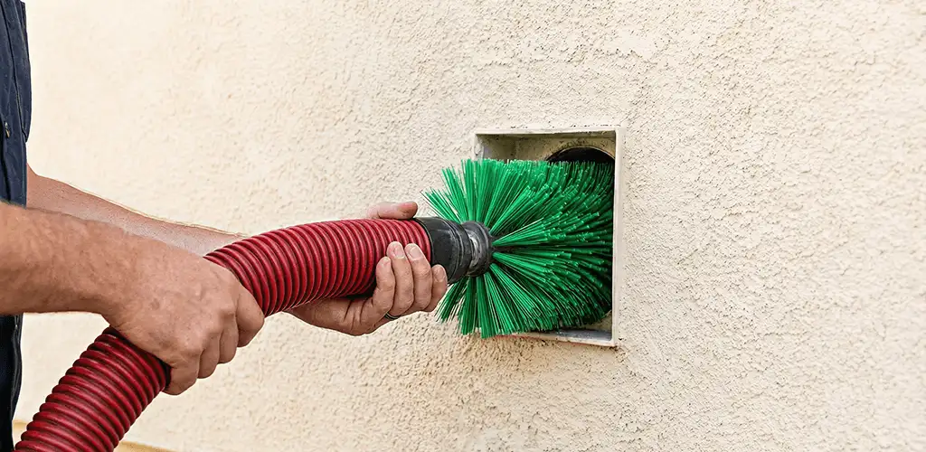 Air duct cleaning brush removing debris from a vent opening in Lincoln, NE