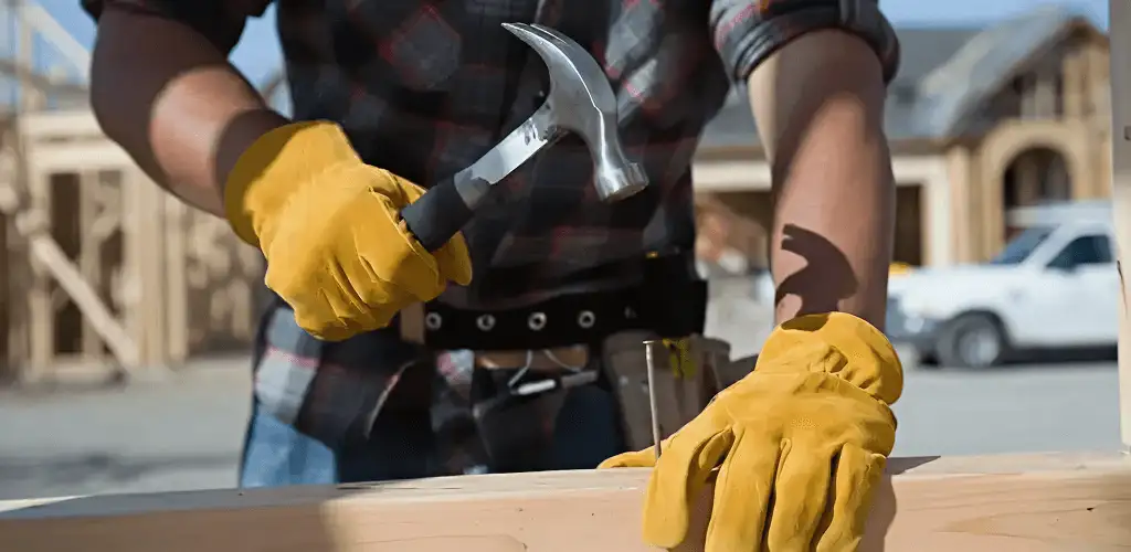 Handyman fixing wood trim with a hammer for home repairs in Lincoln, NE