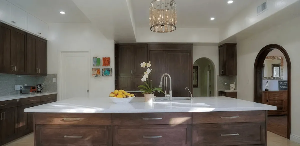 Cabinet refacing project with updated kitchen cabinets and island in Lincoln, NE