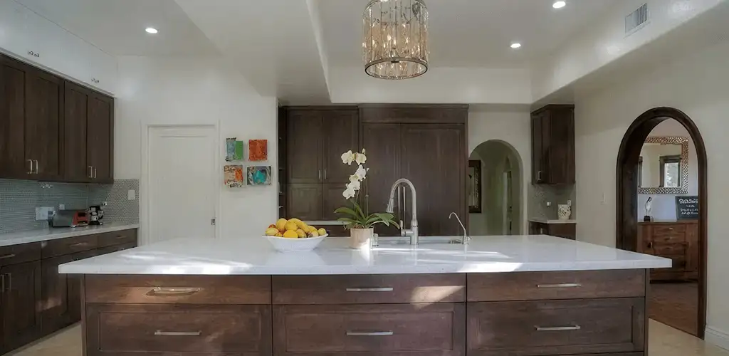 Cabinet refacing project with updated kitchen cabinets and island in Lincoln, NE