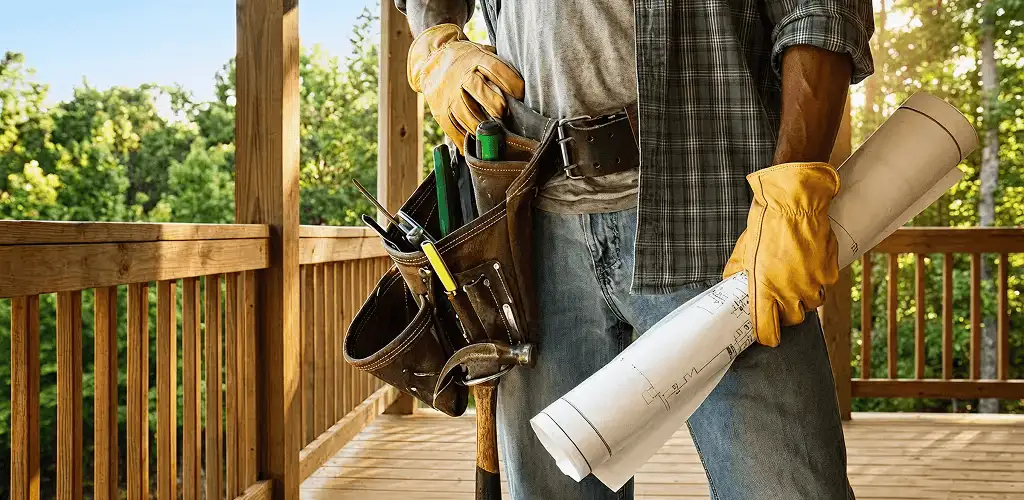 Professional handyman with tool belt ready for home repairs in Lincoln, NE